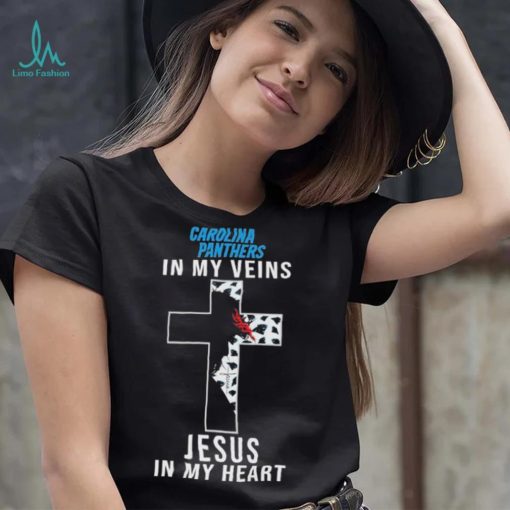 Carolina Panthers NFL In My Veins Jesus In My Heart Cross 2024 T Shirt