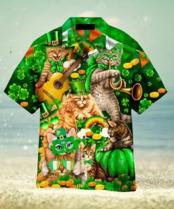 Cats Saint Patricks Day Clover Pattern Green Hawaiian Shirt Aloha For Men And Women