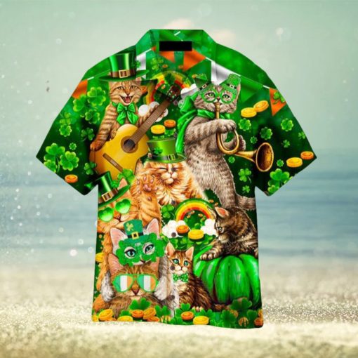 Cats Saint Patricks Day Clover Pattern Green Hawaiian Shirt Aloha For Men And Women