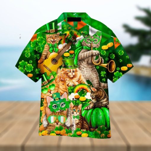 Cats Saint Patricks Day Clover Pattern Green Hawaiian Shirt Aloha For Men And Women