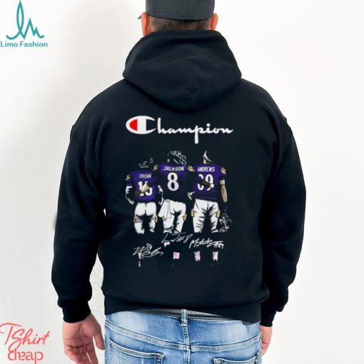 Champion Marquise Brown Lamar Jackson And Mark Andrews Baltimore Ravens Signatures Shirt