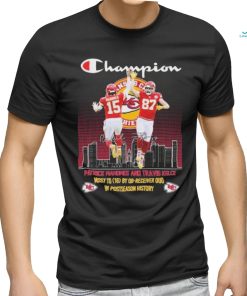 Champion Patrick Mahomes And Travis Kelce Most 16 By Qb receiver Duo In Postseason History Signatures Shirt