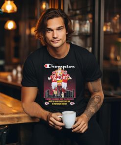 Champions Patrick Mahomes and Travis Kelce Kansas City Chiefs In Postseason History signatures shirt