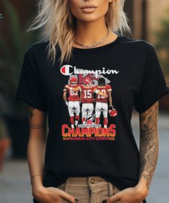 Champions Travis Kelce Patrick Mahomes and Pacheco Kansas City Chiefs signatures shirt
