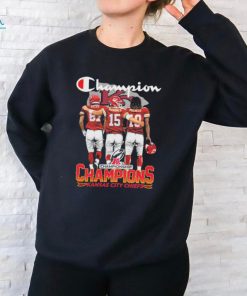 Champions Travis Kelce Patrick Mahomes and Pacheco Kansas City Chiefs signatures shirt