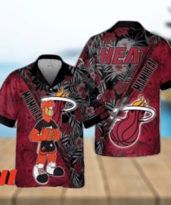 Cheap Red Burnie Mascot Pattern NBA Basketball Miami Heat Hawaiian Shirt