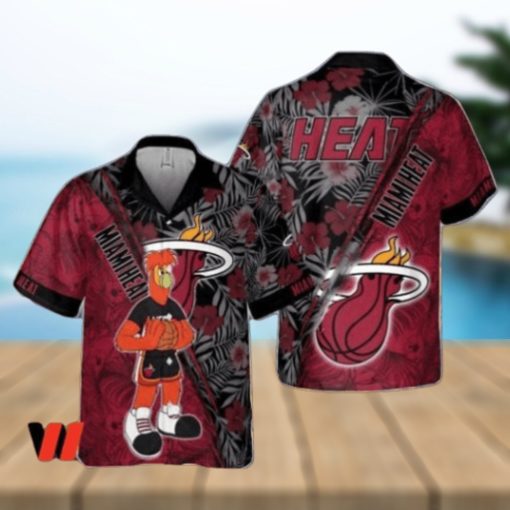 Cheap Red Burnie Mascot Pattern NBA Basketball Miami Heat Hawaiian Shirt