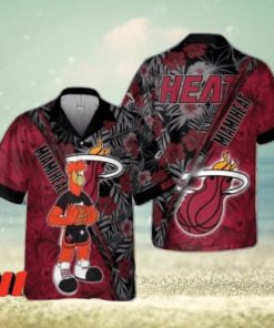 Cheap Red Burnie Mascot Pattern NBA Basketball Miami Heat Hawaiian Shirt