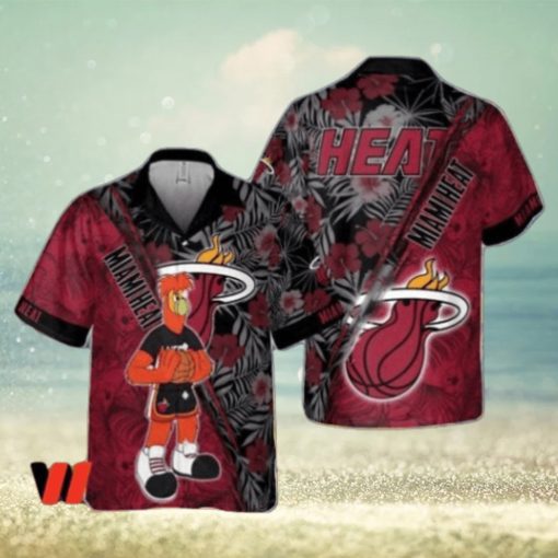 Cheap Red Burnie Mascot Pattern NBA Basketball Miami Heat Hawaiian Shirt