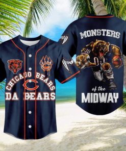 Chicago Bears Da Bears Monsters Of The Midway Blue Design Baseball Jersey