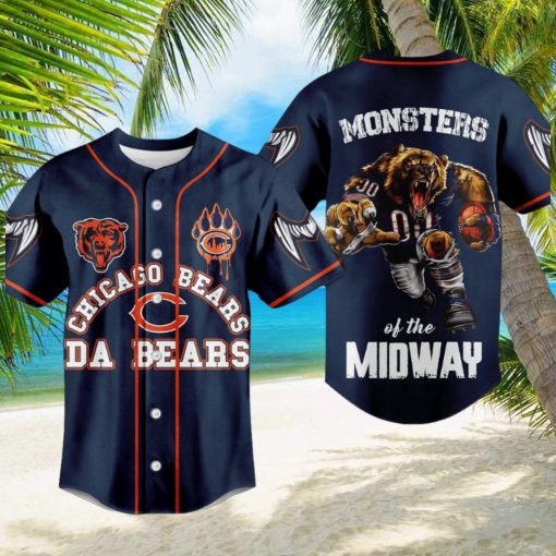 Chicago Bears Da Bears Monsters Of The Midway Blue Design Baseball Jersey