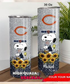 Chicago Bears Snoopy Sunflower Custom Name Skinny Tumbler