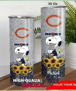 Chicago Bears Snoopy Sunflower Custom Name Skinny Tumbler