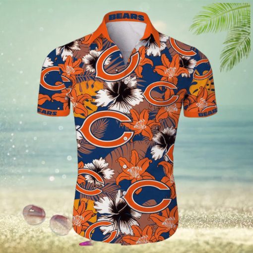 Chicago Bears Tropical Flower Short Sleeve Hawaiian Shirt Gift For Fans NFL