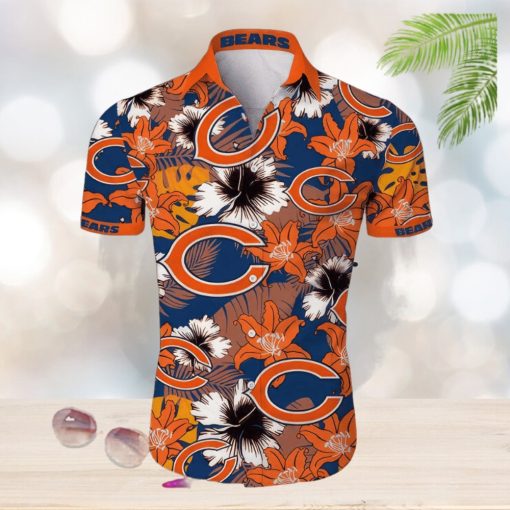 Chicago Bears Tropical Flower Short Sleeve Hawaiian Shirt Gift For Fans NFL