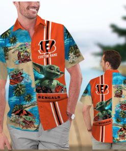 Cincinnati Bengals Baby Yoda Name Personalized Short Sleeve Button Up Tropical Hawaiian Shirt