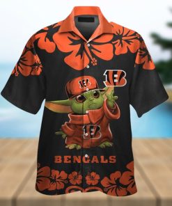 Cincinnati Bengals Baby Yoda Short Sleeve Button Up Tropical Hawaiian Shirt