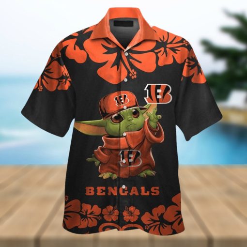 Cincinnati Bengals Baby Yoda Short Sleeve Button Up Tropical Hawaiian Shirt