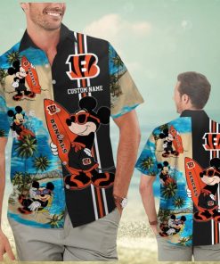 Cincinnati Bengals Mickey Name Personalized Short Sleeve Button Up Tropical Hawaiian Shirt