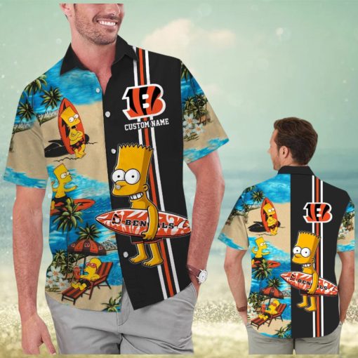 Cincinnati Bengals Simpsons Name Personalized Short Sleeve Button Up Tropical Hawaiian Shirt