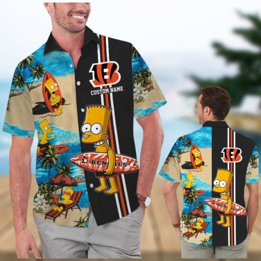 Cincinnati Bengals Simpsons Name Personalized Short Sleeve Button Up Tropical Hawaiian Shirt