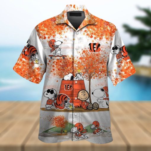 Cincinnati Bengals Snoopy Autumn Short Sleeve Button Up Tropical Hawaiian Shirt