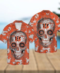 Cincinnati Bengals Sugarskull Short Sleeve Button Up Tropical Hawaiian Shirt