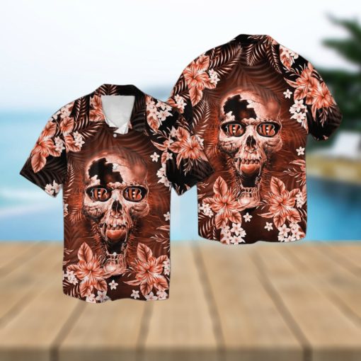 Cincinnati Bengalsskull Short Sleeve Button Up Tropical Hawaiian Shirt VER01