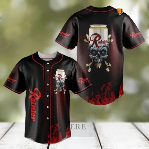 Classic Rainier Beer Skull Motif Brewer Baseball Jersey