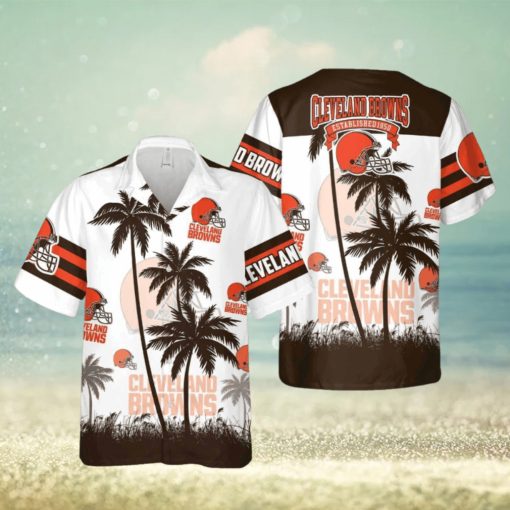 Cleveland Browns Hawaiian Shirt And Shorts Nfl Football Aloha Button Up Shirts Best Gift For Men Women Fans Cleveland Browns Est 1950 Palm Trees Hawaiian Set