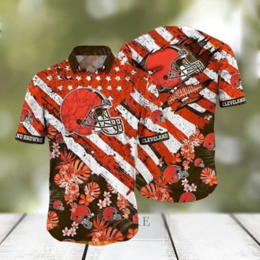 Cleveland Browns NFL Hawaiian Floral Print American Flag Beach Shirt Summer