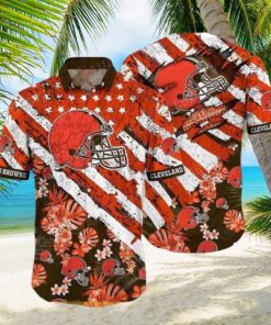 Cleveland Browns NFL Hawaiian Floral Print American Flag Beach Shirt Summer