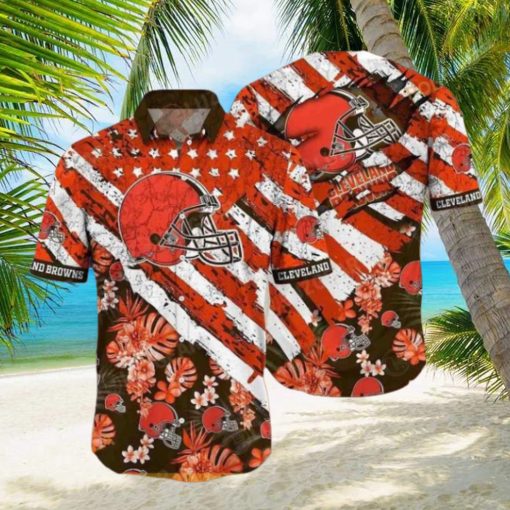 Cleveland Browns NFL Hawaiian Floral Print American Flag Beach Shirt Summer