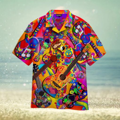 Colorful Guitar Hippie Love Music Hawaiian Shirt