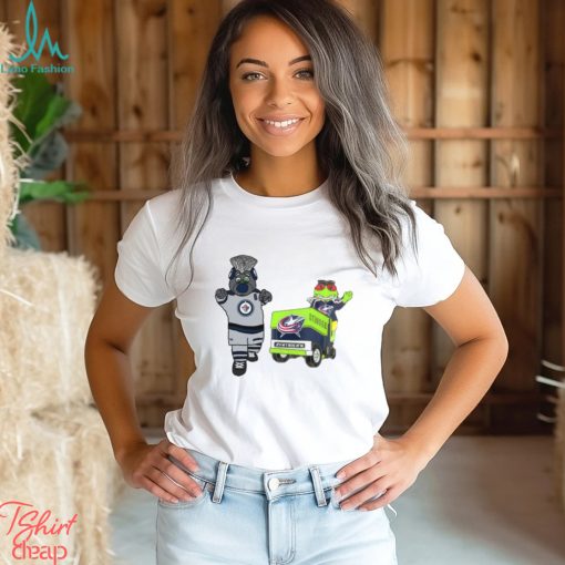 Columbus Blue Jackets VS Winnipeg Jets NHL 2024 mascot cartoon hockey shirt