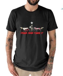 Come And Take It Texas Razor Wire American Flag Skull With Gun Shirt