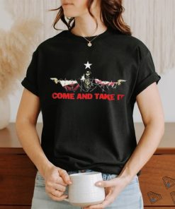 Come And Take It Texas Razor Wire American Flag Skull With Gun Shirt