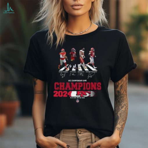 Congratulations Kansas City Chiefs Is Champions Of AFC Championship Game Season 2023 2024 At Jan 28 MT Bank Stadium Abbey Road Team Member Signatures Fan Gifts Merchandise T Shirt