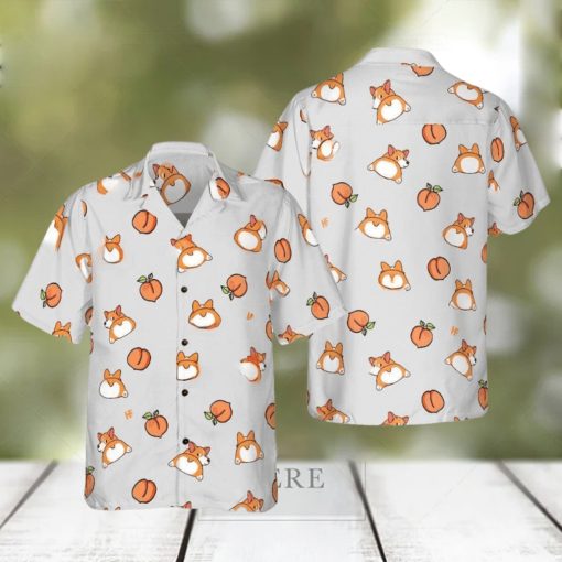 Corgi Butt And Peaches Seamless Hawaiian Shirt Aloha Casual Shirt For Men And Women