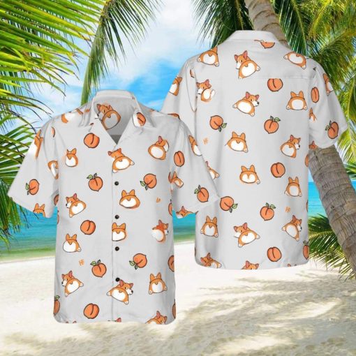 Corgi Butt And Peaches Seamless Hawaiian Shirt Aloha Casual Shirt For Men And Women