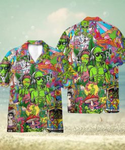 Couple Alien Smoking Weed Hippie 3D Hawaiian Shirt Holiday Gift