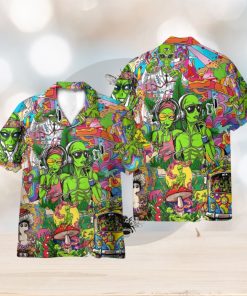 Couple Alien Smoking Weed Hippie 3D Hawaiian Shirt Holiday Gift