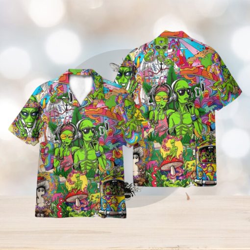 Couple Alien Smoking Weed Hippie 3D Hawaiian Shirt Holiday Gift