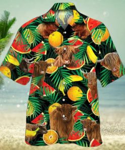 Cow Highland Cattle Tropical Fruits Hawaiian Shirt Aloha Shirt For Cow Lover Beach