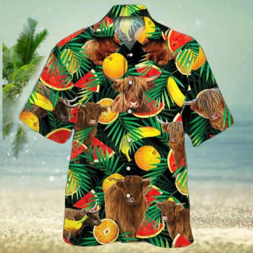 Cow Highland Cattle Tropical Fruits Hawaiian Shirt Aloha Shirt For Cow Lover Beach