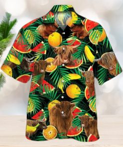 Cow Highland Cattle Tropical Fruits Hawaiian Shirt Aloha Shirt For Cow Lover Beach