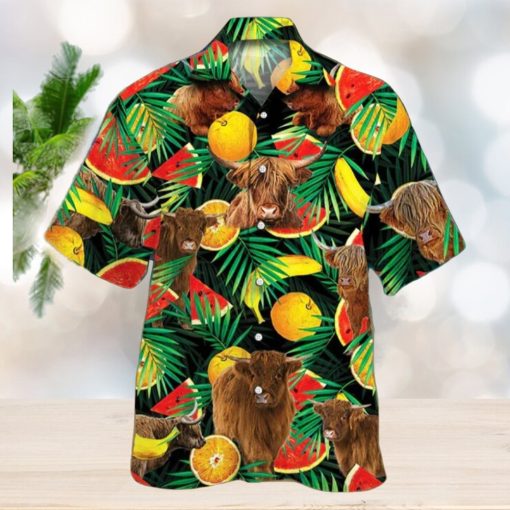 Cow Highland Cattle Tropical Fruits Hawaiian Shirt Aloha Shirt For Cow Lover Beach