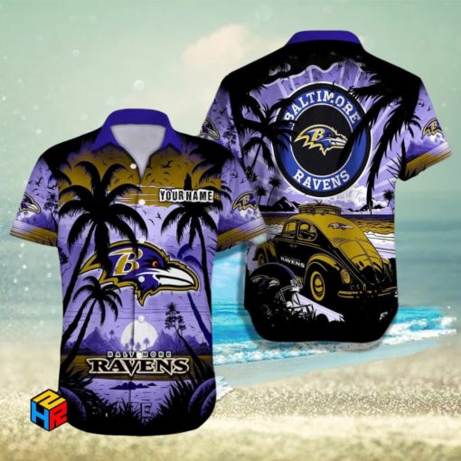 Custom Name Baltimore Ravens Hawaiian Shirt Football Lover Christmas Gift Aloha