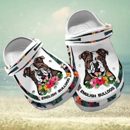 Custom Name English Bulldog Dog Mom Hibiscus Puppy Crocs