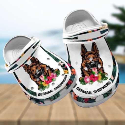 Custom Name German Shepherd Floral Dog Crocs for Moms